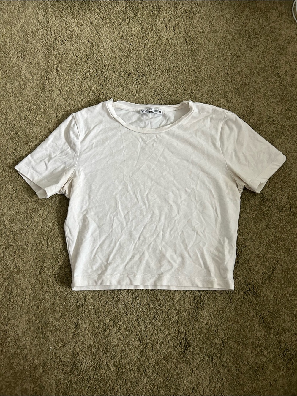 Zara White Short Sleeve Crop Tee